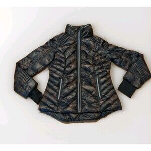 Blanc Noir Super Hero Puffer Jacket Womens Medium Green Camo Down Filled Hood